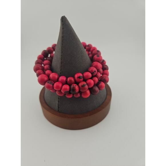 Fushia Pink Stone Style Beaded Wrap Bracelet Stack Earthy Boho Granola Girl - Picture 2 of 3